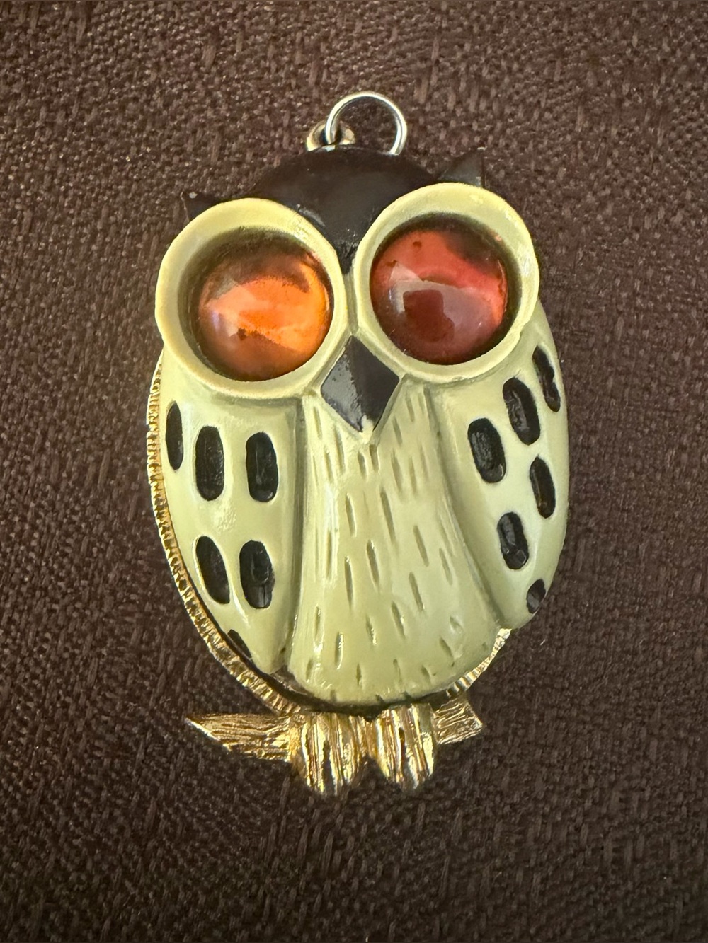Vintage Owl Brooch by L. Rizza with Mirror.